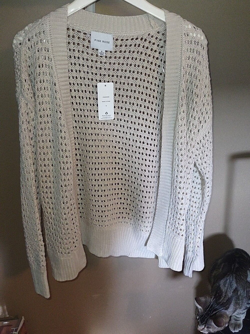 Pink Rose Open-Knit Women's Cardigan Size M